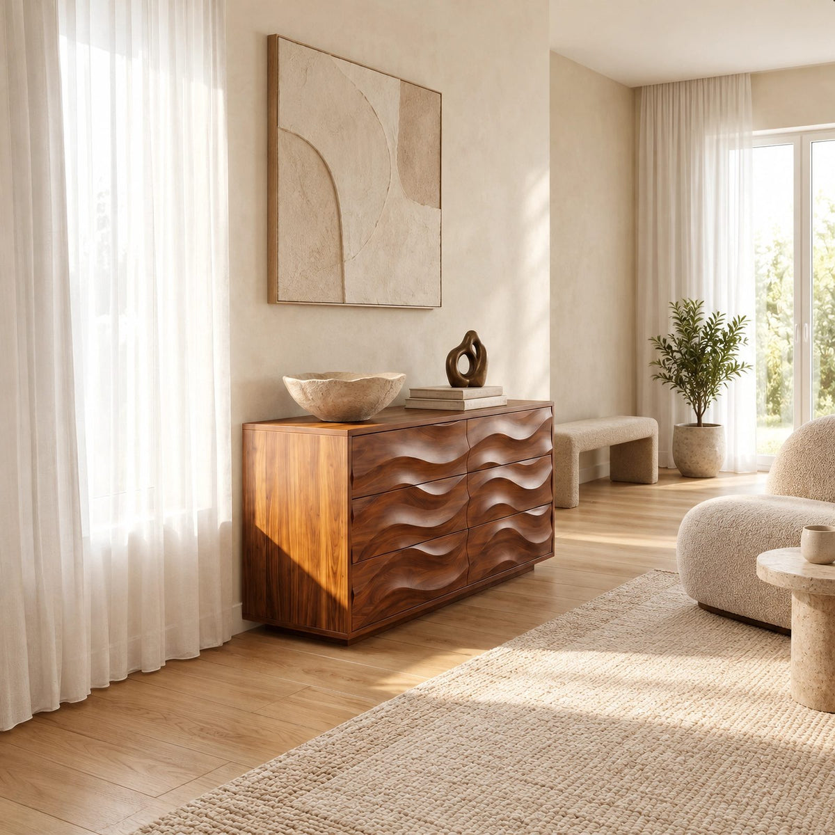 Organic Wave Dresser With Sculpted Drawer Fronts For Bedroom