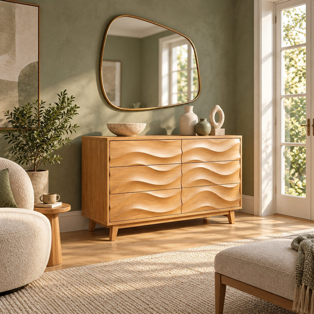 Organic Wave Dresser With Sculpted Drawer Fronts For Bedroom