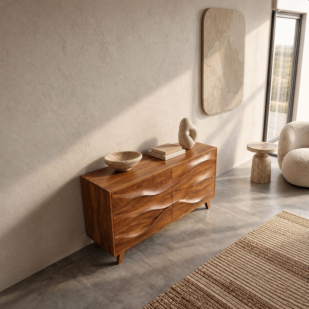 Modern Wave Dresser With Rippled Drawer Panels For Bedroom