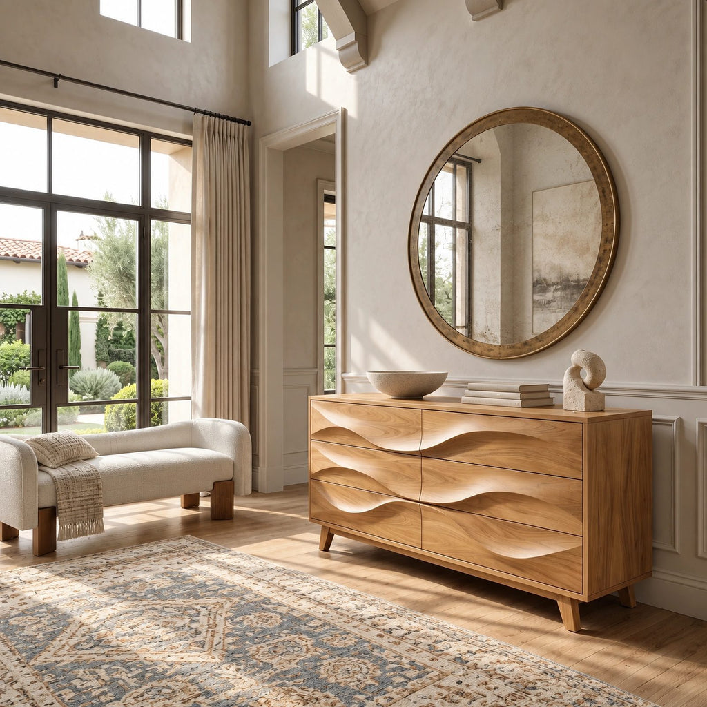 Modern Wave Dresser With Rippled Drawer Panels For Bedroom