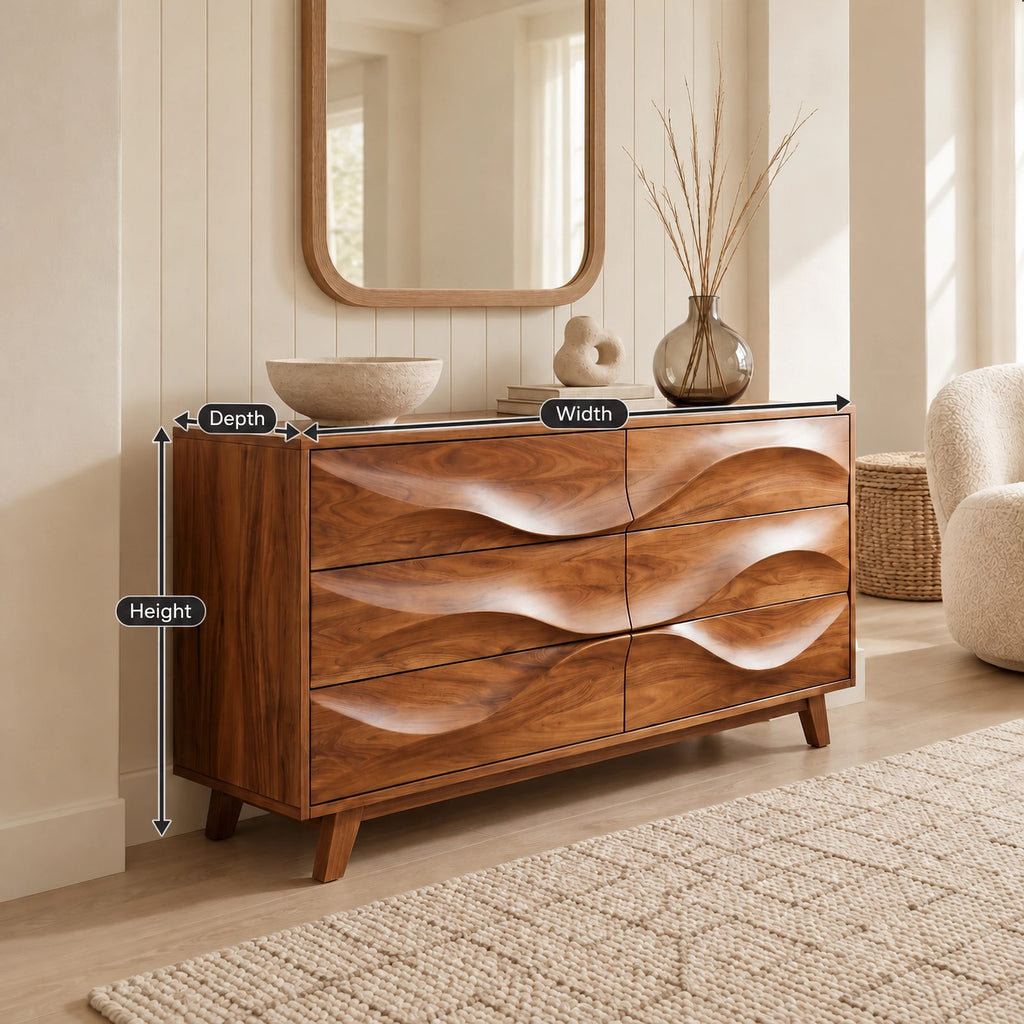Modern Wave Dresser With Rippled Drawer Panels For Bedroom