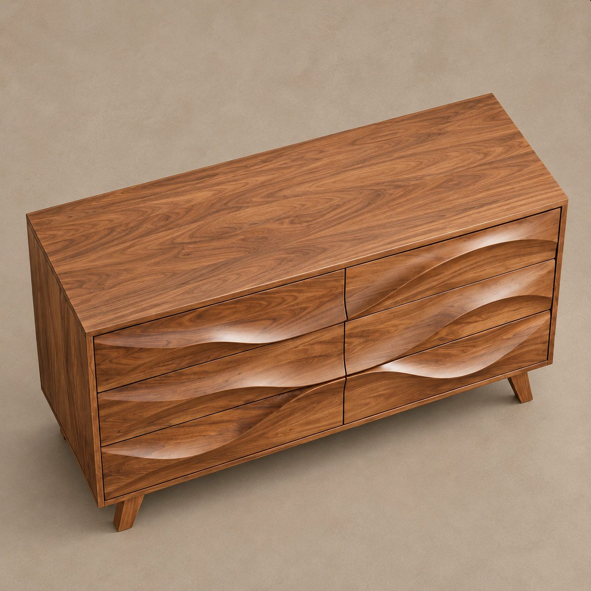 Modern Wave Dresser With Rippled Drawer Panels For Bedroom