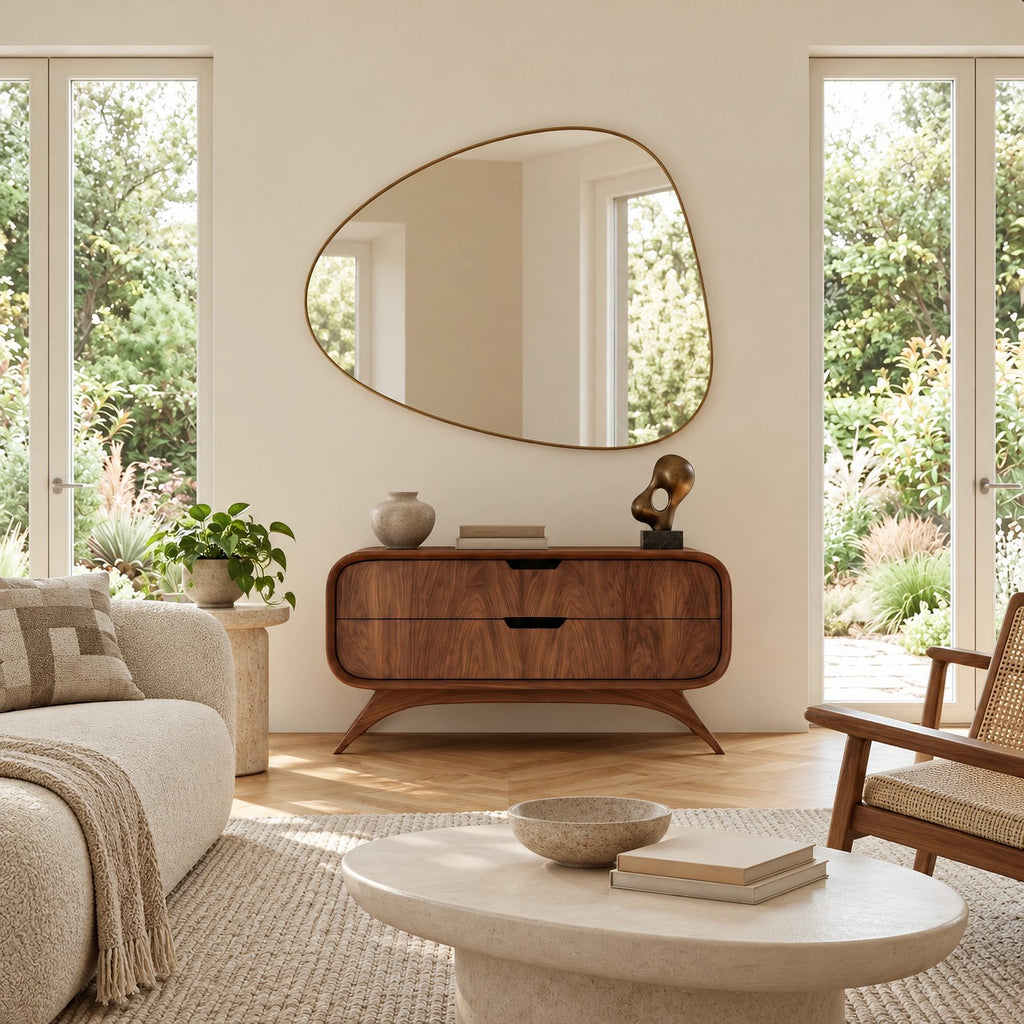 Mid Century Curved Sideboard With Sculptural Legs For Living Room