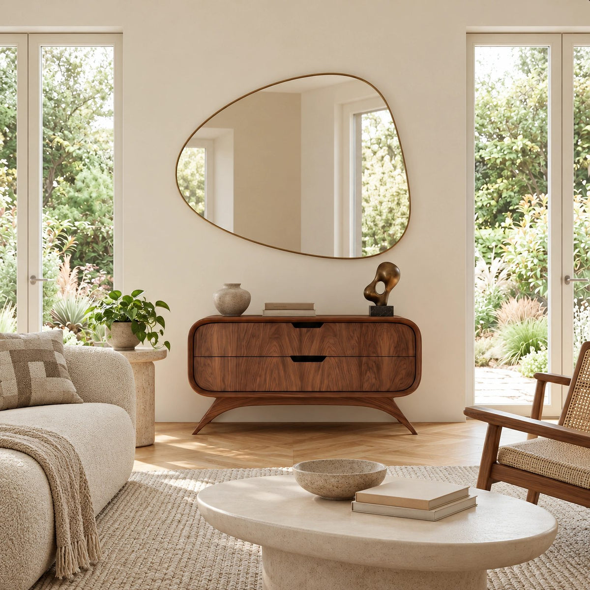Mid Century Curved Sideboard With Sculptural Legs For Living Room