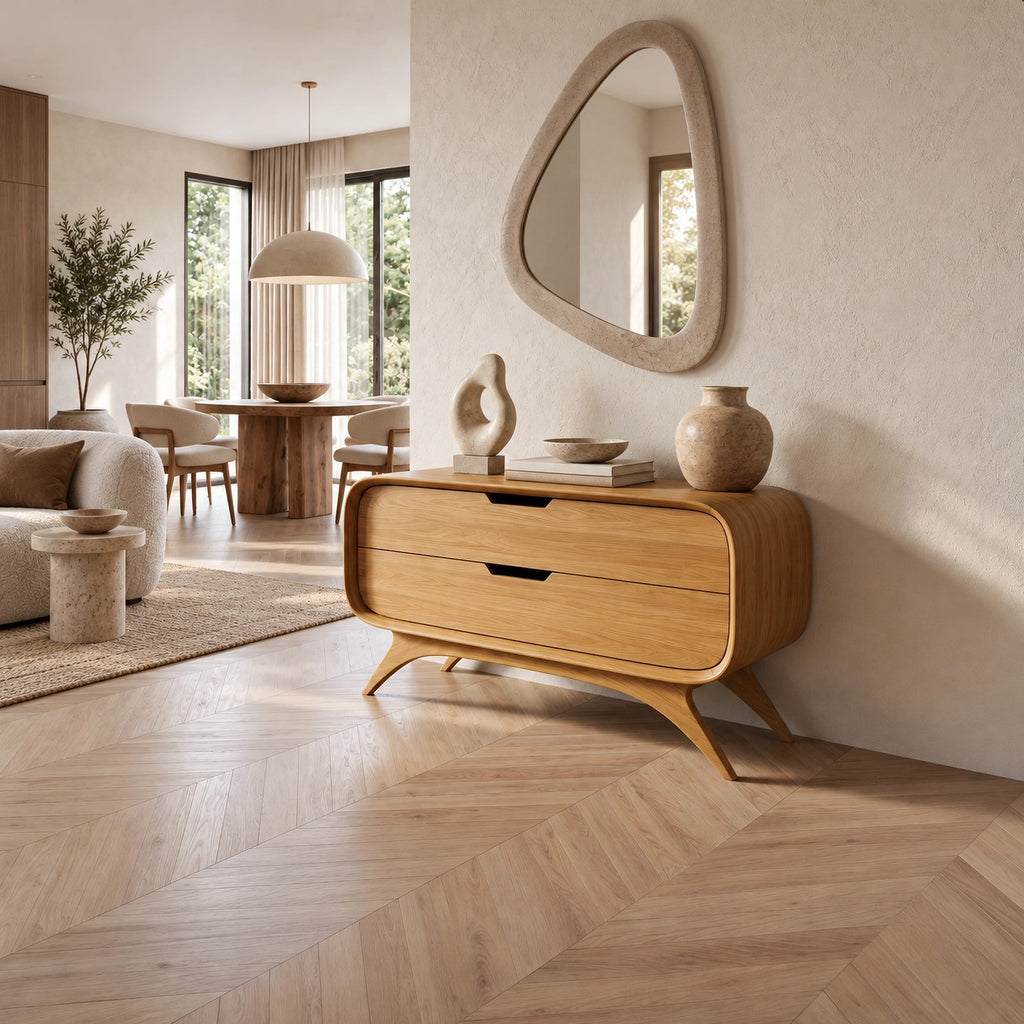 Mid Century Curved Sideboard With Sculptural Legs For Living Room