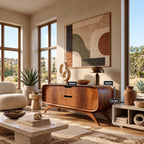 Mid Century Curved Sideboard With Sculptural Legs For Living Room