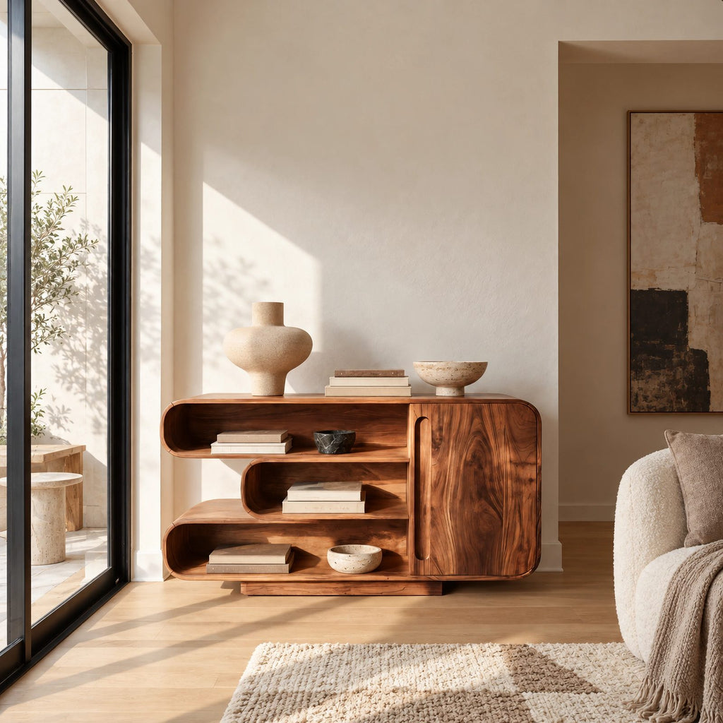 Contemporary Sideboard With Curved Open Shelving For Living Room