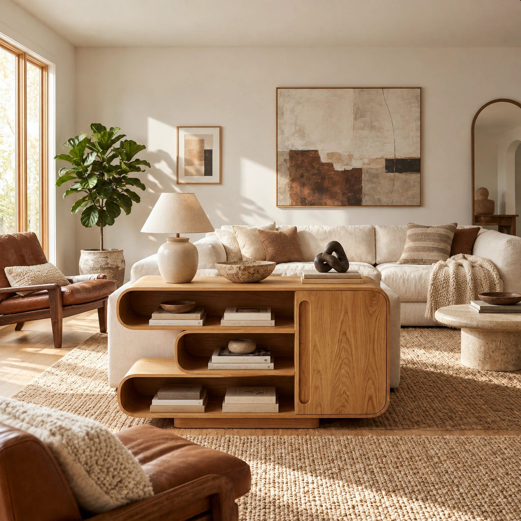 Contemporary Sideboard With Curved Open Shelving For Living Room