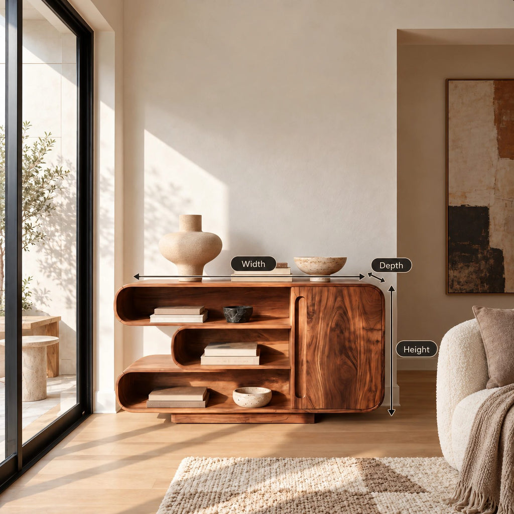 Contemporary Sideboard With Curved Open Shelving For Living Room