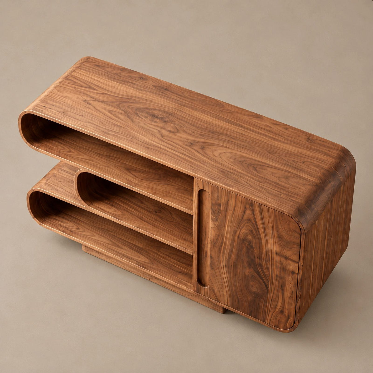 Contemporary Sideboard With Curved Open Shelving For Living Room
