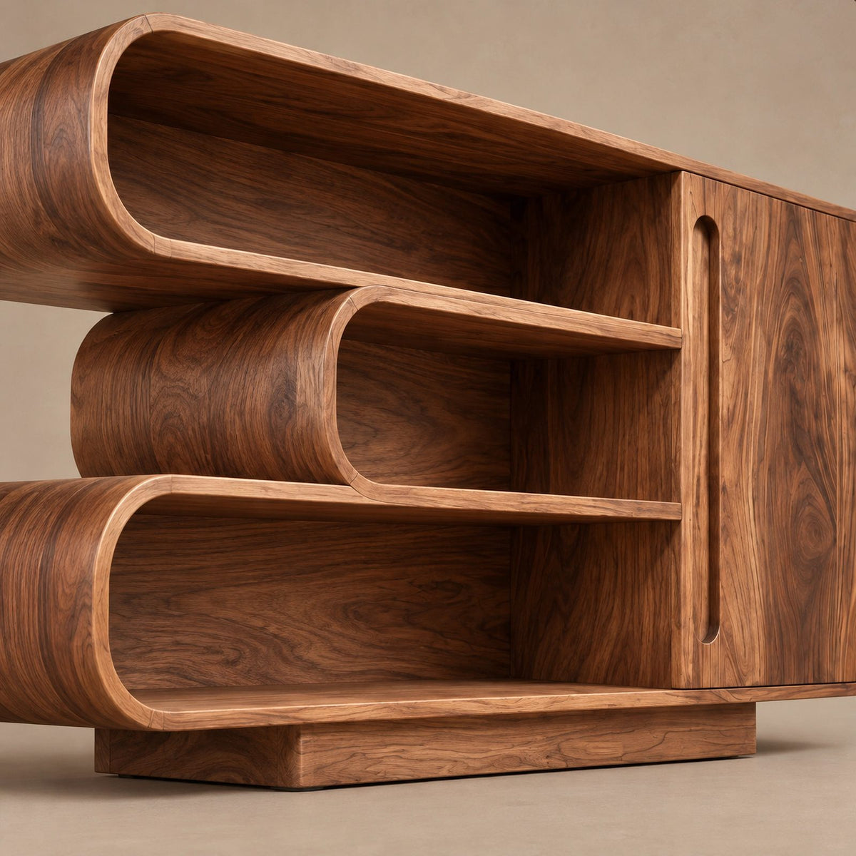 Contemporary Sideboard With Curved Open Shelving For Living Room