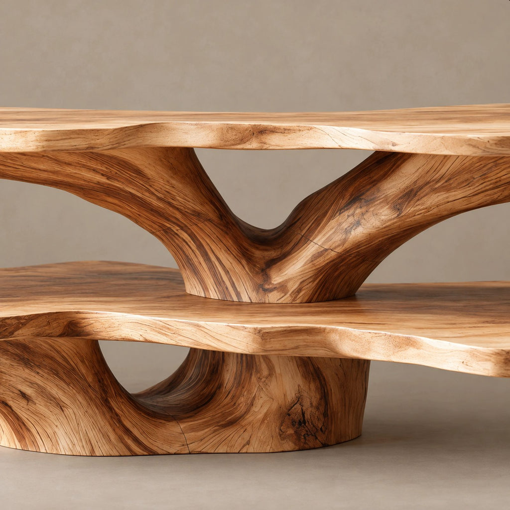 Sculptural Live Edge TV Console With Tree Root Base For Living Room