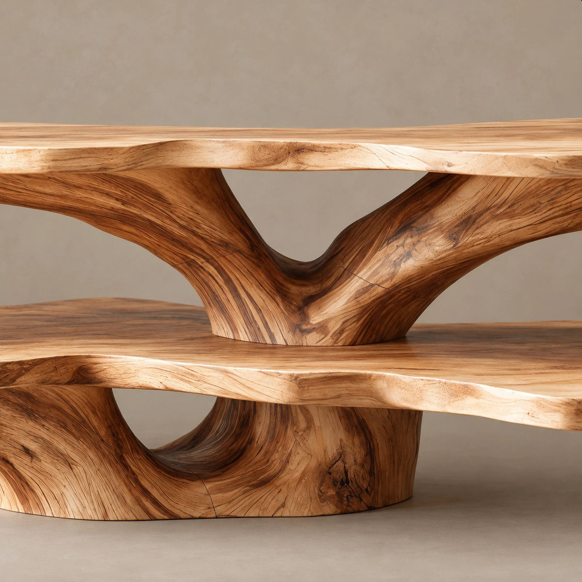 Sculptural Live Edge TV Console With Tree Root Base For Living Room