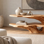 Sculptural Live Edge TV Console With Tree Root Base For Living Room