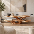Sculptural Live Edge TV Console With Tree Root Base For Living Room
