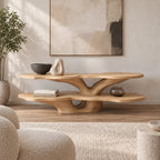Sculptural Live Edge TV Console With Tree Root Base For Living Room
