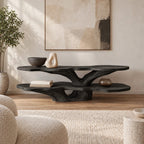 Sculptural Live Edge TV Console With Tree Root Base For Living Room