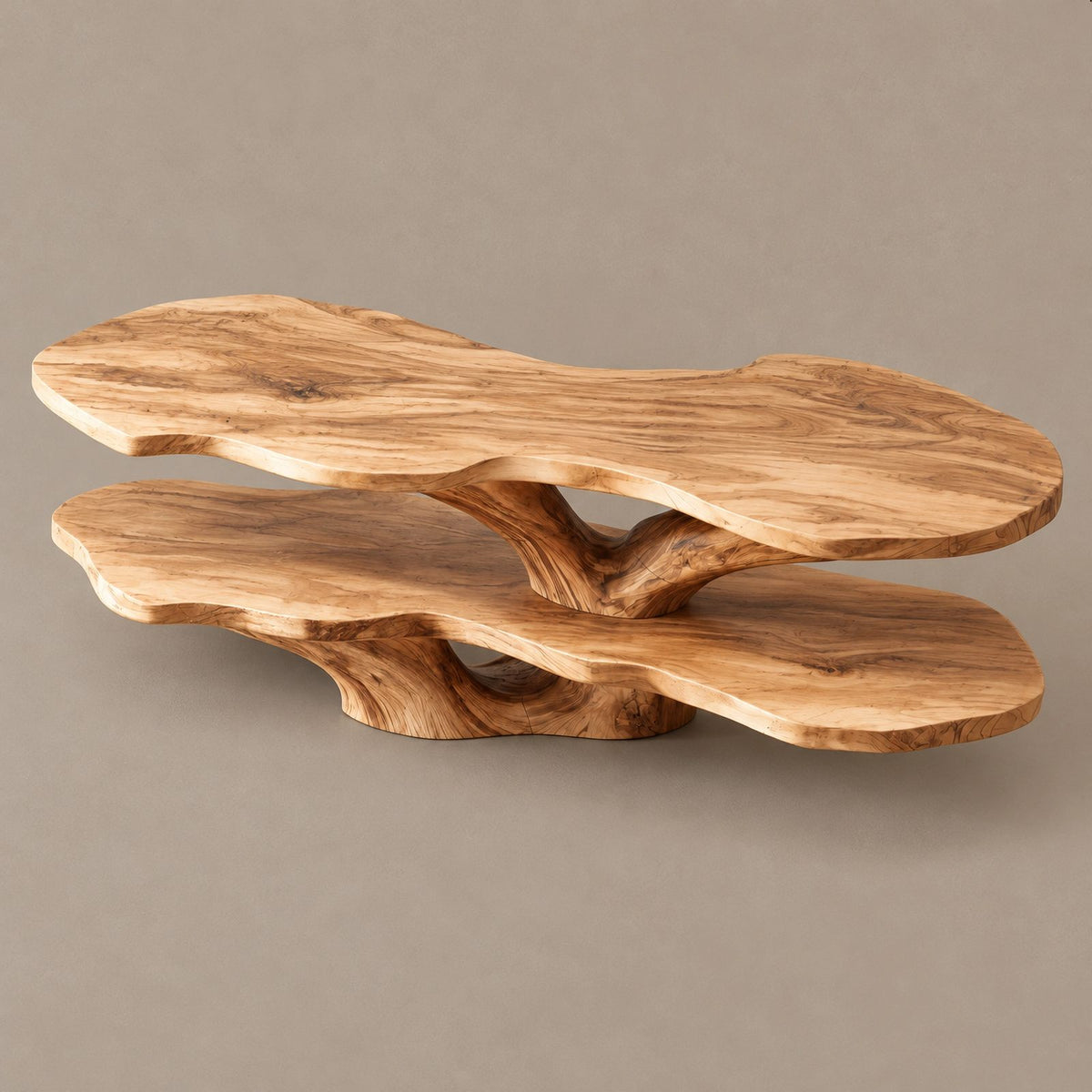 Sculptural Live Edge TV Console With Tree Root Base For Living Room