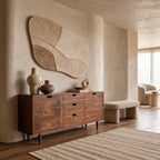 Scandinavian Wooden Sideboard With Center Drawers For Living Room