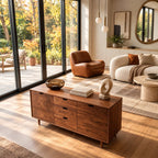 Scandinavian Wooden Sideboard With Center Drawers For Living Room