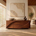 Modern Low Sideboard With Spiral Carved Doors For Entryway