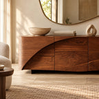 Modern Low Sideboard With Spiral Carved Doors For Entryway