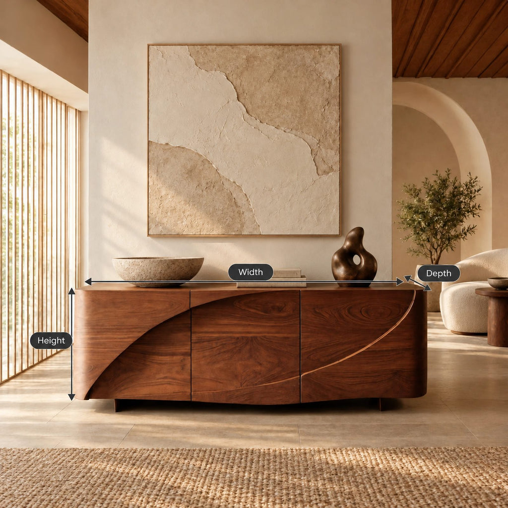 Modern Low Sideboard With Spiral Carved Doors For Entryway