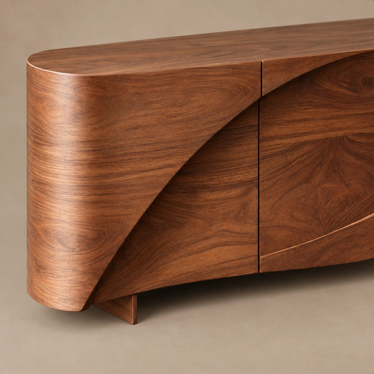 Modern Low Sideboard With Spiral Carved Doors For Entryway