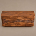 Rustic Wood Sideboard With Carved Landscape Doors For Dining Room