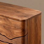 Rustic Wood Sideboard With Carved Landscape Doors For Dining Room