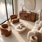 Organic Wood Sideboard With Sculpted Wave Relief Doors For Living Room
