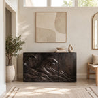 Organic Wood Sideboard With Sculpted Wave Relief Doors For Living Room