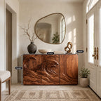 Organic Wood Sideboard With Sculpted Wave Relief Doors For Living Room