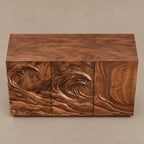 Organic Wood Sideboard With Sculpted Wave Relief Doors For Living Room