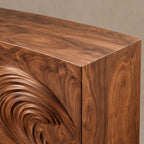 Organic Wood Sideboard With Sculpted Wave Relief Doors For Living Room