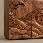 Organic Wood Sideboard With Sculpted Wave Relief Doors For Living Room