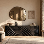 Minimalist Wood Sideboard With Flowing Door Carving For Living Room