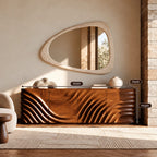 Minimalist Wood Sideboard With Flowing Door Carving For Living Room