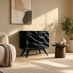 Scandinavian Wood Sideboard With Rippled Wave Doors For Entryway