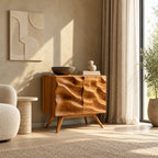 Scandinavian Wood Sideboard With Rippled Wave Doors For Entryway