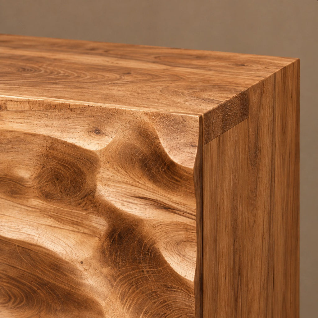 Scandinavian Wood Sideboard With Rippled Wave Doors For Entryway
