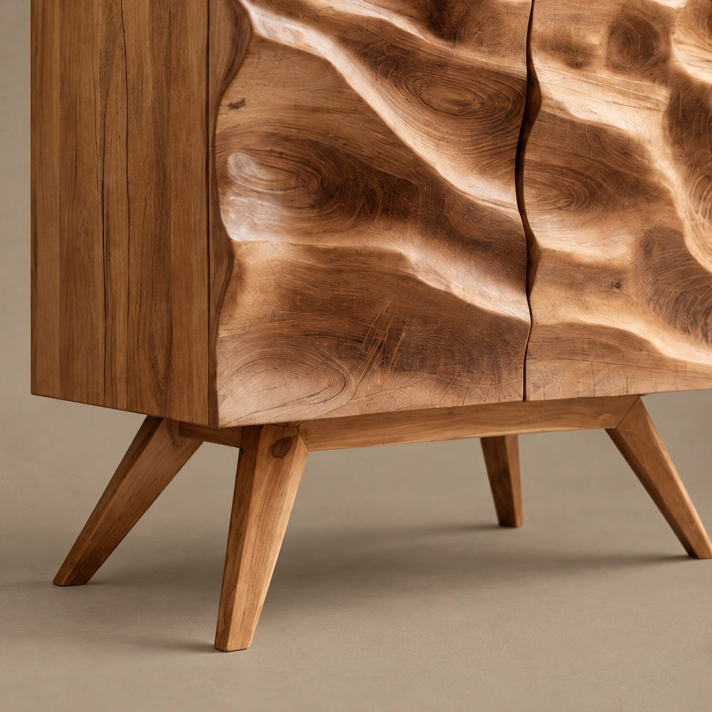 Scandinavian Wood Sideboard With Rippled Wave Doors For Entryway