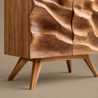 Scandinavian Wood Sideboard With Rippled Wave Doors For Entryway