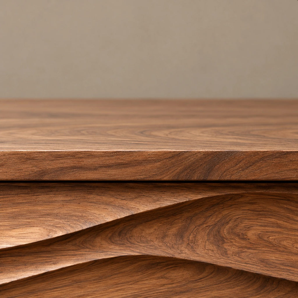 Contemporary Wood Sideboard With Carved Wave Front Panels For Living Room