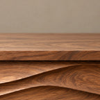 Contemporary Wood Sideboard With Carved Wave Front Panels For Living Room