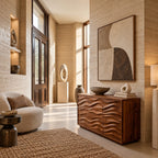 Sculptural Wood Sideboard With Vertical Wave Doors For Entryway