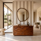 Sculptural Wood Sideboard With Vertical Wave Doors For Entryway