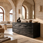 Sculptural Wood Sideboard With Vertical Wave Doors For Entryway