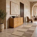 Sculptural Wood Sideboard With Vertical Wave Doors For Entryway