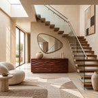 Sculptural Wood Sideboard With Vertical Wave Doors For Entryway